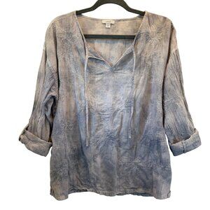 Pure Jill J. Jill Womens Embroidered Roll-Tab Sleeve Tunic Size S Tie Dye Cotton